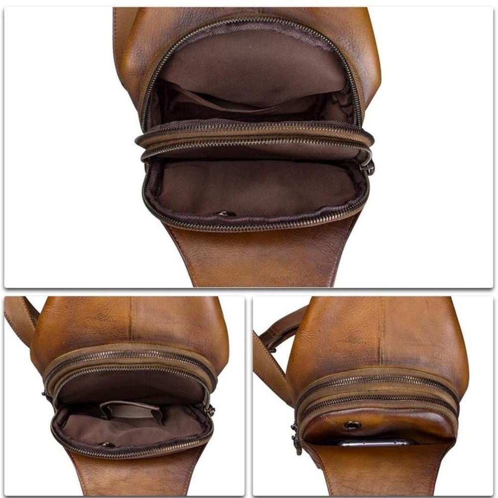 Tan Leather Belt Bag with Minimalist Design - Picture 4 of 5